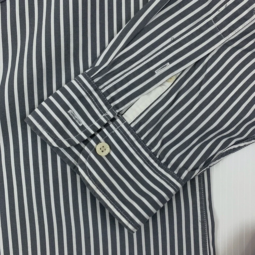 American Eagle Mens Size XL Gray & White Striped Long Sleeve Vintage Fit Shirt - Picture 2 of 10
